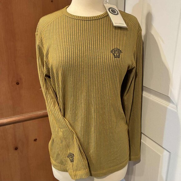 Versace Jeans Collections Sparkly Logo Ribbed Knit Long Sleeved Top - Picture 2 of 5